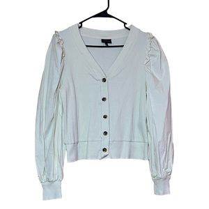 Who What Wear Button Up Cardigan, cream, Size M, puffy sleeves, gently worn